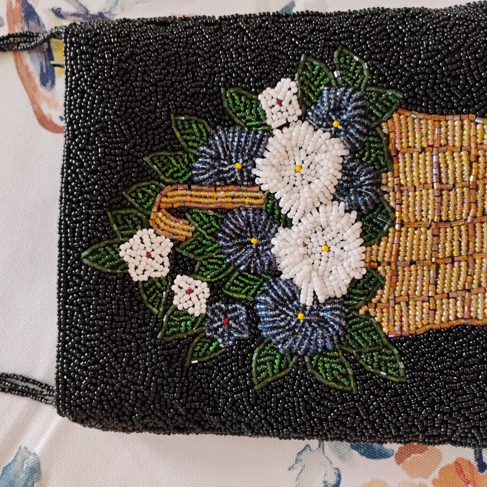 Beaded Floral Black Evening Bag